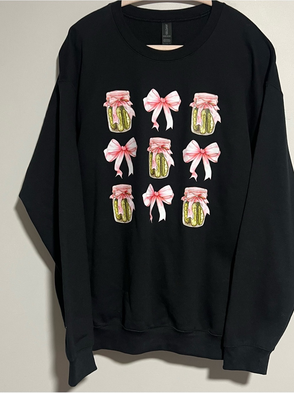 Gildan Black Crewneck Sweatshirt with Pink Bow & Jar Motif